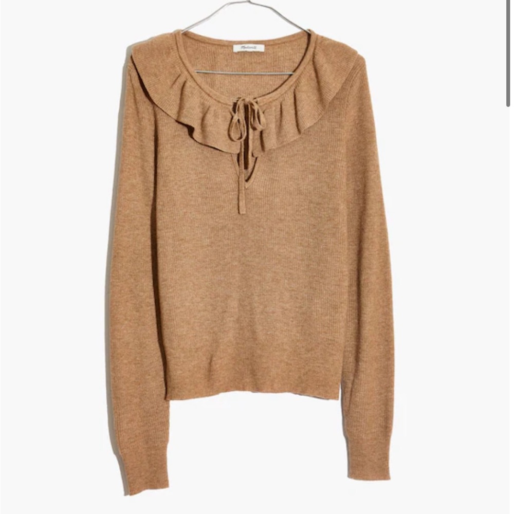 Madewell Tie-Neck Ruffle Pullover Sweater